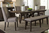 Image of Atherton 6 Piece Dark Chestnut Trestle Table Dining Set With Upholstered Side Chairs And Bench