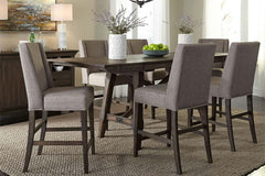 Atherton 7 Piece Counter Height Dark Chestnut Trestle Table Dining Set With Upholstered Side Chairs