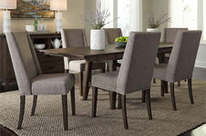 Atherton 7 Piece Dark Chestnut Trestle Table Dining Set With Upholstered Side Chairs