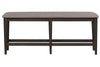Image of Atherton 6 Piece Counter Height Dark Chestnut Trestle Table Dining Set With Upholstered Side Chairs And Bench