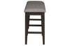 Image of Atherton 6 Piece Counter Height Dark Chestnut Trestle Table Dining Set With Upholstered Side Chairs And Bench