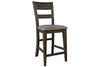 Image of Atherton 6 Piece Counter Height Dark Chestnut Trestle Table Dining Set With Splat Back Side Chairs And Bench