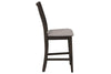 Image of Atherton 6 Piece Counter Height Dark Chestnut Trestle Table Dining Set With Splat Back Side Chairs And Bench