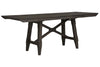 Image of Atherton 6 Piece Counter Height Dark Chestnut Trestle Table Dining Set With Upholstered Side Chairs And Bench