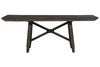 Image of Atherton 6 Piece Counter Height Dark Chestnut Trestle Table Dining Set With Upholstered Side Chairs And Bench