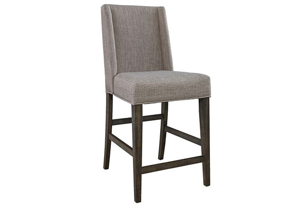 Atherton 6 Piece Counter Height Dark Chestnut Trestle Table Dining Set With Upholstered Side Chairs And Bench