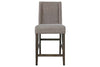 Image of Atherton 6 Piece Counter Height Dark Chestnut Trestle Table Dining Set With Upholstered Side Chairs And Bench