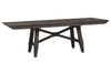 Image of Atherton 6 Piece Dark Chestnut Trestle Table Dining Set With Upholstered Side Chairs And Bench