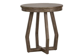 Barnes Transitional Round Chair Side Table With Gray Wash Finish And Plank Style Top