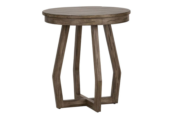 Barnes Transitional Round Chair Side Table With Distressed Finish And Plank Styl