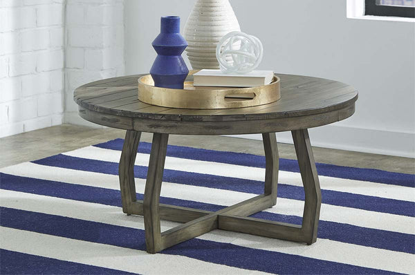 Barnes Round Transitional Coffee Table With Gray Wash Finish