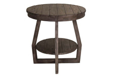 Barnes Transitional Round End Table With Gray Wash Finish And Plank Style Top