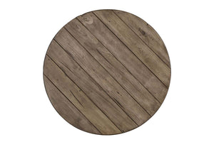 Barnes Transitional Round End Table With Gray Wash Finish And Plank Style Top