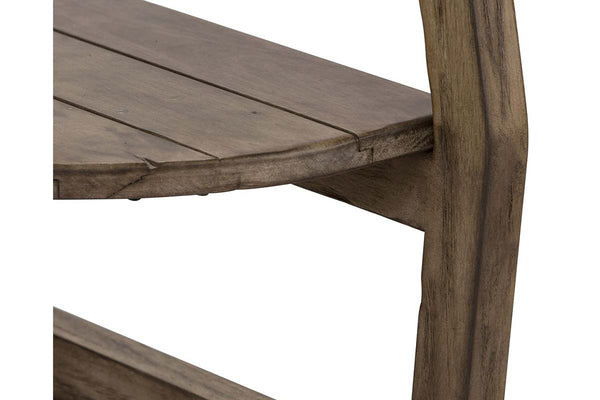 Barnes Transitional Round Sofa Table With Gray Wash Finish And Plank Style Top