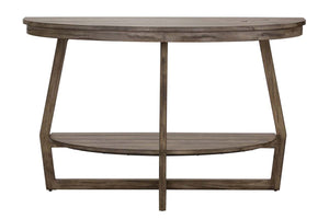 Barnes Transitional Round Sofa Table With Gray Wash Finish And Plank Style Top
