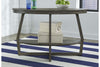 Image of Barnes Transitional Round Sofa Table With Gray Wash Finish And Plank Style Top