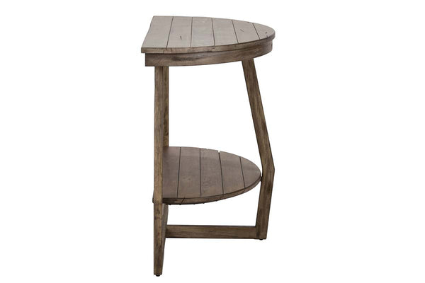 Barnes Transitional Round Sofa Table With Gray Wash Finish And Plank Style Top