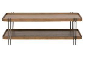 Bayview Transitional Bourbon Finish Wood With Antique Nickel Metal Base Coffee Table