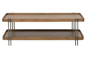 Bayview Transitional Bourbon Finish Wood With Antique Nickel Metal Base Coffee Table