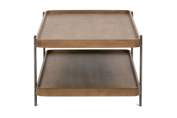 Bayview Transitional Bourbon Finish Wood With Antique Nickel Metal Base Coffee Table