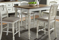 Beaufort 5 Piece White With Nutmeg Top Gathering Square Leg Dining Table Set With Slat Back Chairs