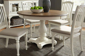 Beaufort 5 Piece White With Nutmeg Top Round Oval Pedestal Dining Table Set With Slat Back Chairs