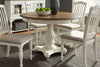 Image of Beaufort 5 Piece White With Nutmeg Top Round Oval Pedestal Dining Table Set With Slat Back Chairs