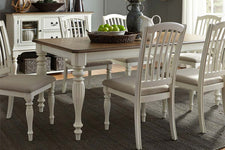 Beaufort 7 Piece White With Nutmeg Top Leg Dining Table Set With Slat Back Chairs