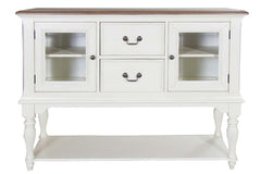 Beaufort Farmhouse Style White With Nutmeg Top Glass Door Storage Buffet