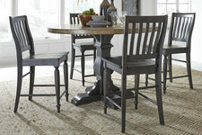 Branson II Chalkboard Black With Brown Top 5 Piece Gathering Table Set With Slat Back Chairs