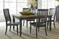 Branson II Chalkboard Black With Brown Top 5 Piece Leg Table Set With Slat Back Chairs