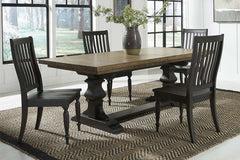 Branson II Chalkboard Black With Brown Top 5 Piece Trestle Table Set With Slat Back Chairs
