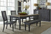 Image of Branson II Chalkboard Black With Brown Top 6 Piece Leg Table Set With Slat Back Chairs And Bench