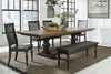 Image of Branson II Chalkboard Black With Brown Top 6 Piece Trestle Table Set With Slat Back Chairs And Bench