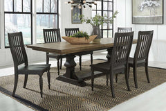 Branson II Chalkboard Black With Brown Top 7 Piece Trestle Table Set With Slat Back Chairs