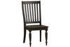 Image of Branson II Chalkboard Black With Brown Top 6 Piece Trestle Table Set With Slat Back Chairs And Bench