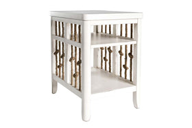 Bridgeport White Nautical Beach Theme Chair Side Table With Storage Shelf And Rope Accents
