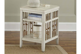 Bridgeport White Nautical Beach Theme Chair Side Table With Storage Shelf And Rope Accents