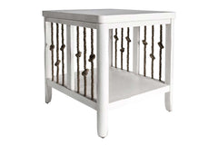 Bridgeport White Nautical Beach Theme End Table With Shelf And Rope Accents