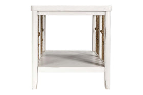 Bridgeport White Nautical Beach Theme End Table With Shelf And Rope Accents