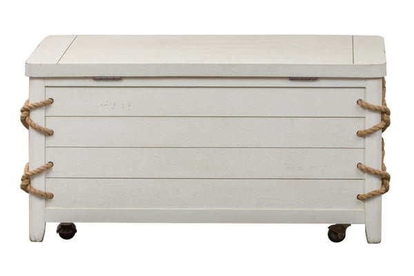 Bridgeport White Nautical Beach Theme Cedar Lined Storage Trunk Coffee Table With Rope Accents