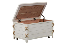 Bridgeport White Nautical Beach Theme Cedar Lined Storage Trunk Coffee Table With Rope Accents