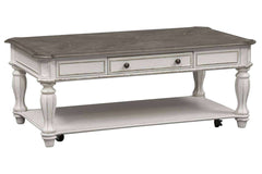 Canterbury Large Distressed Antique White Single Drawer Coffee Table With Shelf