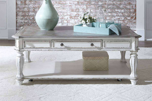 Canterbury Large Distressed Antique White Single Drawer Coffee Table With Shelf