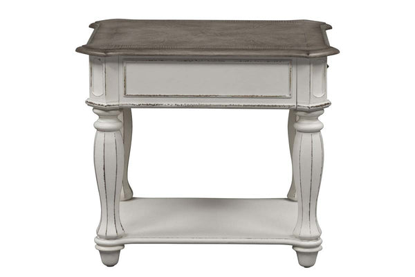 Canterbury Antique White End Table With Single Drawer And Shelf