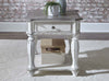 Image of Canterbury Antique White End Table With Single Drawer And Shelf