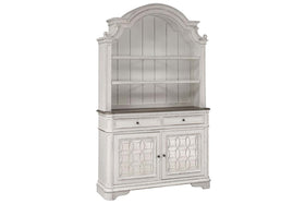 Canterbury Traditional Antique White Storage Dining Buffet With Lighted Hutch