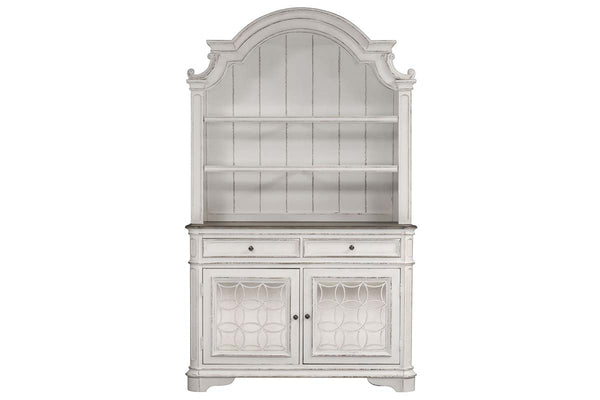 Canterbury Traditional Antique White Storage Dining Buffet With Lighted Hutch