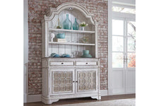 Canterbury Traditional Antique White Storage Dining Buffet With Lighted Hutch