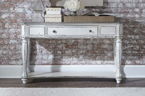 Canterbury Antique White Sofa Console Table With Single Drawer And Shelf